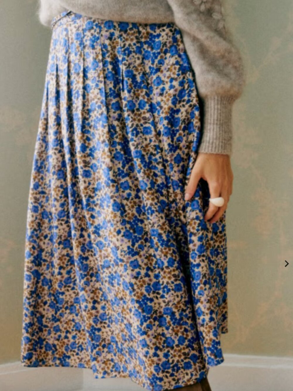Sezane Midi Alice Skirt Blue Floral